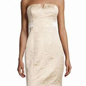 Halston Heritage Strapless Floral Light Gold Jacquard Dress Size 4